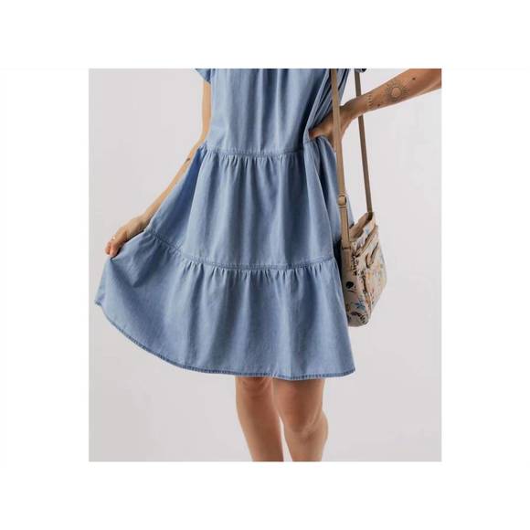 NEW TRENDSI ruffle denim dress in blue skies - Picture 1 of 3